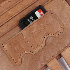 Men Women Retro Genuine Leather Tri-fold Wallet Card Holder Double Zipper