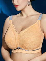 Plus Size Wireless Lightly Lined Full Cup Gather Lace J Cup Yellow Bras