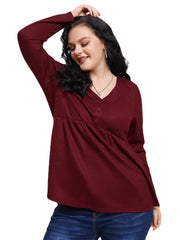 Plus Size V-neck Button Design Knitwear