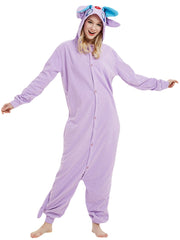 Women Cartoon Cute Button Front Home Loose Sleepwear One Piece Hooded Jumpsuits With Side Pocket