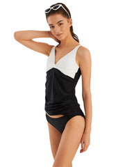 Women Contrast Color Front Twisted V-Neck Cover Belly Tankinis