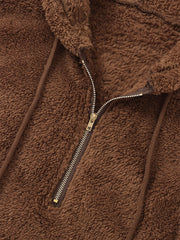 Women Plush Warm Hooded Solid Zipper Long Sleeve Kangaroo Pocket Casual Sweatshirts