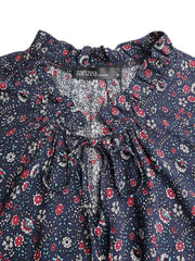 V-Neck Floral Printed Elastic Cuff Leisure Bohemian Dress For Women