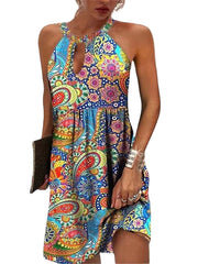 Women's Casual Dress Summer Dress Halter Neck Dress Floral Paisley Print Halter Mini Dress Active Fashion Outdoor Daily Sleeveless Regular Fit Yellow Royal Blue Blue Spring Summer