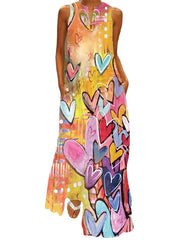 Women‘s Sleeveless Butterfly Print V Neck Fashion Chic Stage Long Dress