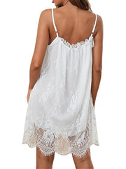 Women's Sexy Lace Sheath Mini Dress - Solid Color Party Slip with Bow Strap