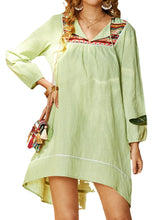 Bohemian Ethnic Print Patchwork Tassel Long Sleeve Dress For Women