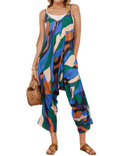 Multicolor Color Block Print Drawstring Pocket Strap Casual Jumpsuit
