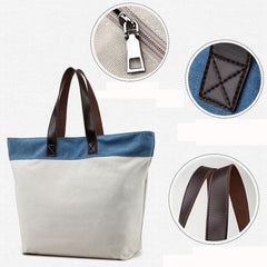 Women Canvas Hit Color Tote Bag Casual Handbag Shoulder