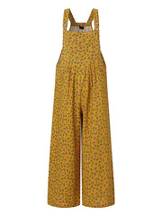 Women Vintage Ditsy Floral Print Double Pocket Casual Strappy Jumpsuits