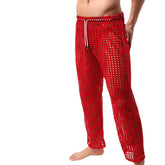 Sexy Hollow Mesh Breathable Perspective Home Sleepwear Pajamas Pants for Men