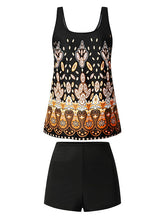 Plus Size Yellow Geometric Tankini Swimsuit for Women - Open Back, Padded, Vacation Fashion