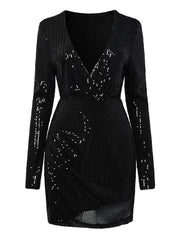 Women‘s Formal Party Dress Sequin Dress Holiday Dress Mini Dress Black Gold Long Sleeve Pure Color Sequins Winter Fall Spring
