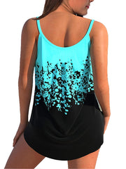 Women's Swimwear Tankini 2 Piece Plus Size Swimsuit Open Back Printing Plaid Flower
