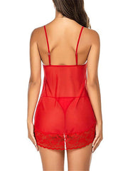 Women's Sexy Lace Mesh Mini Dress - Casual Solid Color Lounge Wear