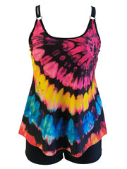 Women's Swimwear Tankini with Shorts / Top Normal Swimsuit Printing Waves Colorful Green Rainbow Padded Strap Bathing Suits