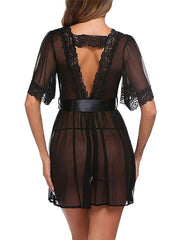 Women's Sexy Lace V-Neck Sheath Mini Dress - Solid Color Partywear