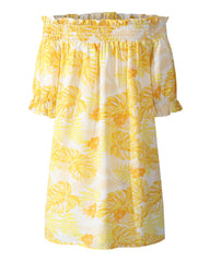 Tropical Plants Print Off Shoulder Summer Holiday Mini Dress