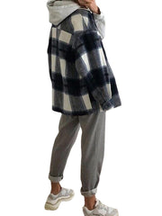 Women Plaid Button Front Lapel Long Sleeve Casual Coats With Multi Pocket