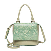 Women Vintage Genuine Leather Floral Handbag Crossbody Bag Shoulder