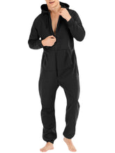 Men Mulit Pockets Thicken Loungewear Zip Down Jumpsuit Plain Hooded Pajamas