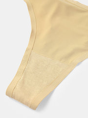 Women Solid Color Cozy Lining Thong Mid Waist Underwear