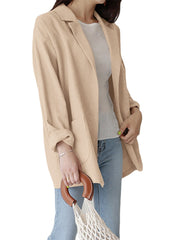 Women Plain Turn-Down Collar Casual Stylish Long Sleeve Blazer With Pockets