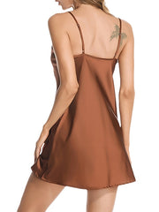 Women's Satin Backless Mini Dress - Elegant Solid Color Slip for Formal Events