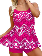 Women's Swimwear Tankini 2 Piece Plus Size Swimsuit 2 Piece Printing Geometic Red Blue Rose Red Tank Top Bathing Suits Sports Beach Wear Summer