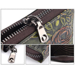 Genuine Leather Card Organ Holder Zipper Multi-card Bit Purse Wallet