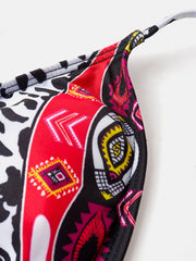 Women Leopard Patchwork Ethnic Print Halter String Bikini Backless Swimwear