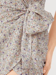 Daily Casual Floral Wrapped Body Tie V-neck Short Printed Mini Dress