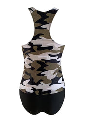 Women's Swimwear Tankini 2 Piece Normal Swimsuit Open Back Printing Camouflage Green Vest Scoop Neck Bathing Suits Sports Vacation Fashion / Modern / New / Padded Bras