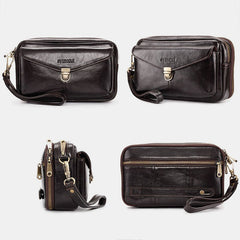 Men Multifunction Long Multi-card Slot Wallet Retro Large Capacity First Layer Cowhide 6.5 Inch Phone Bag Clutch Bags