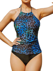 Women's Swimwear Tankini 2 Piece Normal Swimsuit 2 Piece Printing Leopard Floral Top Bathing Suits Sports Beach Wear Summer