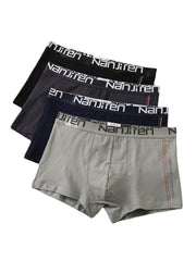 4Pcs Mens Cotton Letter Print Breathable Logo Waistband Pouch Boxers Underwear