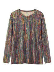 Women Multi-Color Striped Glitter Printed Long Sleeve O-Neck Blouse