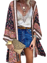 Floral Print Bohemian Open Front Long Sleeve Holiday Cardigan