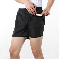 2-in-1 Men's Running Shorts with Waist Rope Quick Dry Zipper Pocket Sports Fitness Gym Shorts