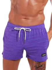 Men Sport Solid Color Quick Dry Pocket Drawstring Shorts