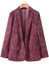 Leopard Printed Corduroy European Button Cuffs Suit For Women