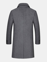 Mens Woolen Mid Length Single-Breasted Thick Business Coat