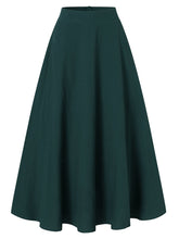 Women Solid Color Back Zip Pleated Casual Swing Skirts With Pocket