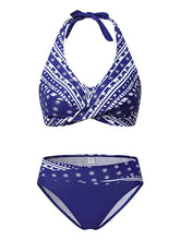 Women's Swimwear Bikini 2 Piece Plus Size Swimsuit Open Back for Big Busts Geometric Green Black Blue Purple Halter Scoop Neck Bathing Suits Sports Vacation Sexy / Modern / New / Padded Bras