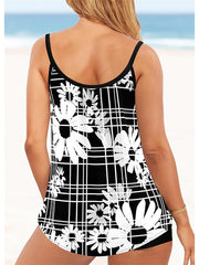 Women's Swimwear Tankini 2 Piece Plus Size Swimsuit 2 Piece Printing Floral Black White Blue Tank Top Bathing Suits Sports Summer