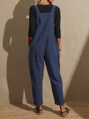 Flower Tribal Pattern Pocket Sleeveless Jumpsuit For Women