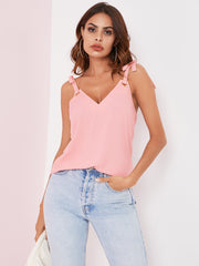 Tie-up Shoulder Strap V-neck Sleeveless Women Casual Cami