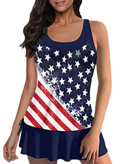 Women's Swimwear Tankini 2 Piece Normal Swimsuit 2 Piece Printing Paisley American Flag Black White Pink Red Dusty Blue Bathing Suits Sports Beach Wear Summer