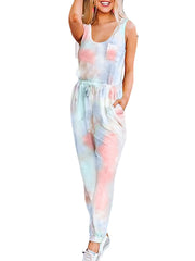 Tie Dye Sleeveless Loungewear Set - Tank Top & Beam Feet Two-Piece