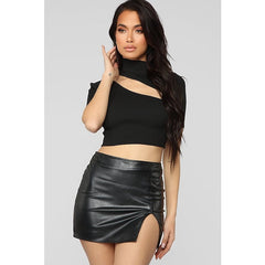 Women's Pencil Bodycon Mini PU Faux Leather Black Wine Skirts Summer Split Shiny Metallic Without Lining Sexy Night out&Special occasion Date